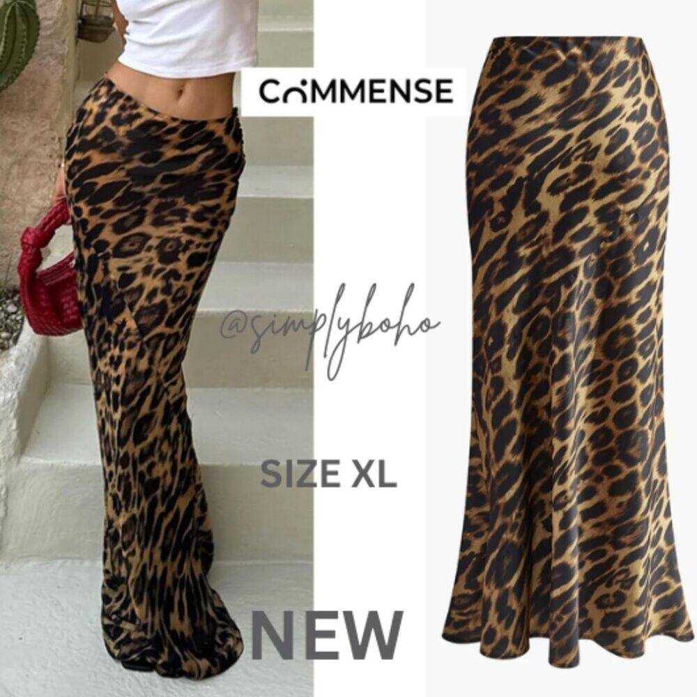 COMMERCE women's Leopard Print Maxi Skirt - SIZE XL